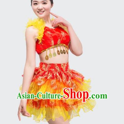Top Grade Stage Performance Jazz Dance Costume Chorus Modern Dance Red Bubble Dress for Women