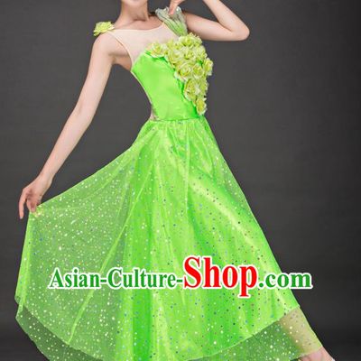 Top Grade Stage Performance Folk Dance Costume Chorus Modern Dance Green Dress for Women