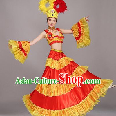 Top Grade Stage Performance Costume Chorus Modern Dance Red Dress and Headpiece for Women