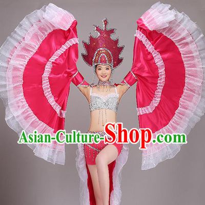 Top Grade Stage Show Costume Chorus Modern Dance Rosy Dress and Headpiece for Women