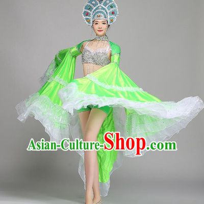 Top Grade Stage Show Costume Chorus Modern Dance Green Dress and Headpiece for Women