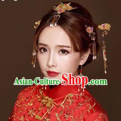 Chinese Traditional Handmade Bride Wedding Hair Accessories Ancient Hairpins Complete Set for Women