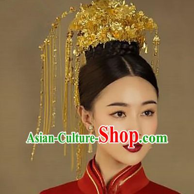 Chinese Traditional Hair Accessories Bride Xiuhe Suit Phoenix Coronet Ancient Tassel Hairpins Complete Set for Women