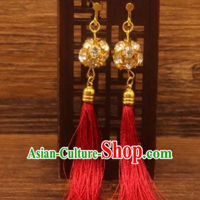 Traditional Chinese Jewelry Accessories Ancient Hanfu Red Tassel Earrings for Women