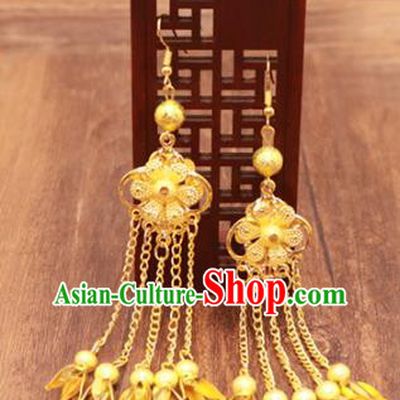 Traditional Chinese Jewelry Accessories Ancient Hanfu Golden Tassel Earrings for Women