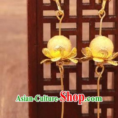 Traditional Chinese Jewelry Accessories Golden Eardrop Ancient Hanfu Tassel Earrings for Women