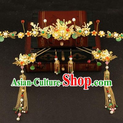 Chinese Traditional Hair Accessories Bride Xiuhe Suit Step Shake Ancient Tassel Hairpins for Women
