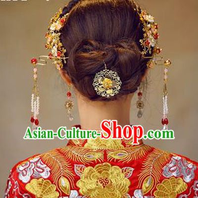 Chinese Traditional Handmade Bride Phoenix Coronet Hair Accessories Ancient Hairpins Tassel Step Shake Complete Set for Women
