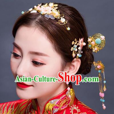 Chinese Traditional Handmade Hair Accessories Ancient Hairpins Xiuhe Suit Hair Clips Complete Set for Women