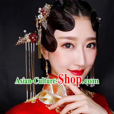 Chinese Traditional Xiuhe Suit Hair Accessories Ancient Hairpins Hair Clips Complete Set for Women