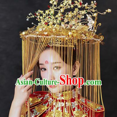 Chinese Traditional Handmade Queen Tassel Phoenix Coronet Hair Accessories Ancient Hairpins Complete Set for Women