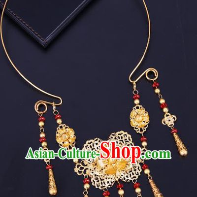 Traditional Chinese Jewelry Accessories Golden Necklace Ancient Hanfu Tassel Necklet for Women