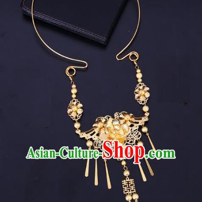 Traditional Chinese Jewelry Accessories Necklace Ancient Hanfu Golden Flowers Tassel Necklet for Women