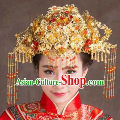 Chinese Traditional Handmade Hair Accessories Ancient Hairpins Xiuhe Suit Phoenix Coronet Complete Set for Women