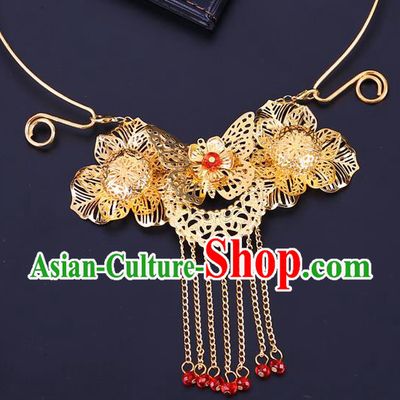 Traditional Chinese Jewelry Accessories Necklace Ancient Hanfu Golden Flowers Necklet for Women