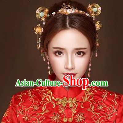 Chinese Traditional Handmade Bride Xiuhe Suit Hair Accessories Ancient Hairpins Complete Set for Women