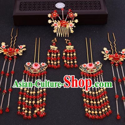 Chinese Traditional Xiuhe Suit Hair Accessories Ancient Hair Combs Hairpins Complete Set for Women
