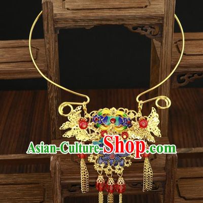 Traditional Chinese Jewelry Accessories Blueing Lotus Necklace Ancient Hanfu Necklet for Women