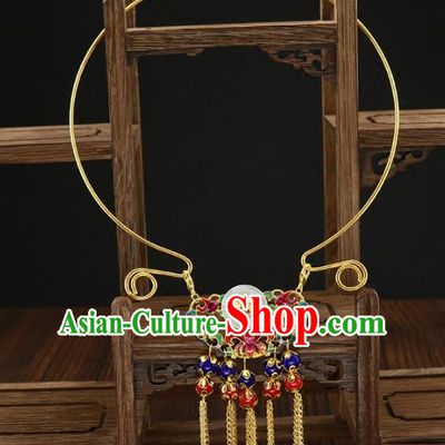 Traditional Chinese Jewelry Accessories Blueing Tassel Necklace Ancient Hanfu Necklet for Women