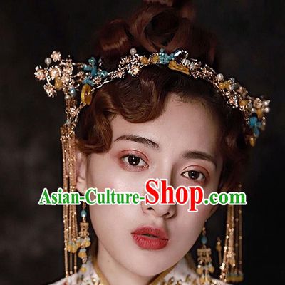 Chinese Ancient Handmade Hair Accessories Traditional Xiuhe Suit Phoenix Coronet Hairpins for Women