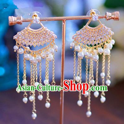 Chinese Handmade Jewelry Accessories Crystal Eardrop Ancient Hanfu Pearls Earrings for Women