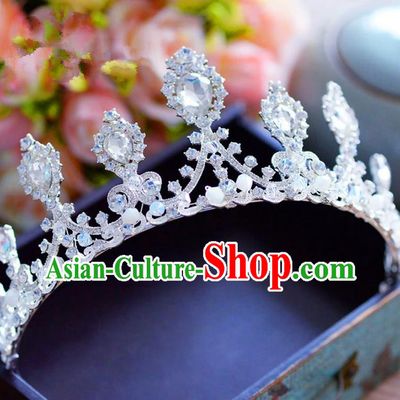 Top Grade Handmade Baroque Princess Crystal Royal Crown Bride Zircon Hair Imperial Crown for Women