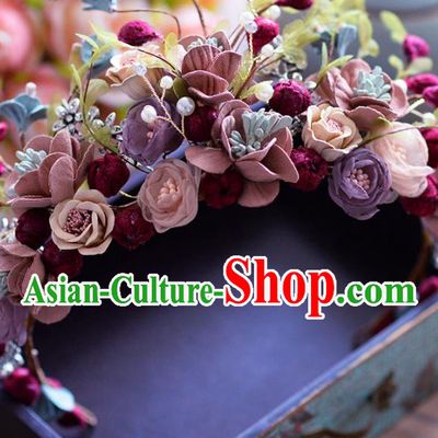 Top Grade Handmade Baroque Hair Accessories Bride Flowers Royal Crown Headwear for Women