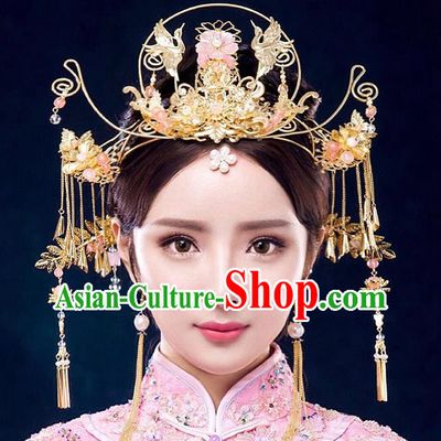 Chinese Ancient Handmade Xiuhe Suit Phoenix Coronet Traditional Tassel Hairpins Hair Accessories for Women
