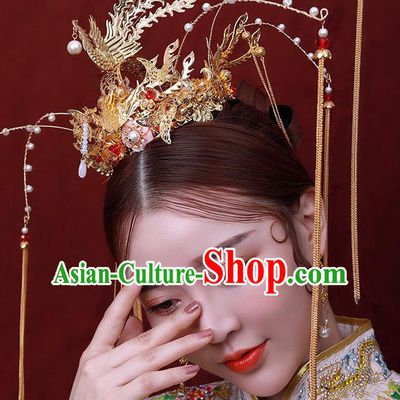 Chinese Ancient Handmade Phoenix Coronet Traditional Hair Accessories Xiuhe Suit Hairpins for Women