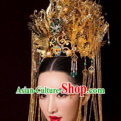 Chinese Ancient Handmade Palace Luxurious Phoenix Coronet Traditional Hair Accessories Xiuhe Suit Hairpins for Women