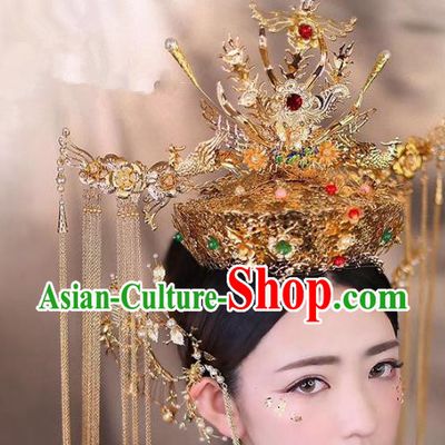 Chinese Ancient Handmade Bride Phoenix Coronet Hair Accessories Traditional Hairpins for Women