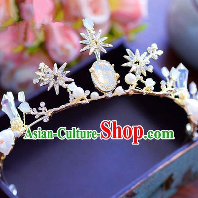 Handmade Hair Jewelry Accessories Baroque Royal Crown Crystal Pearls Imperial Crown for Women