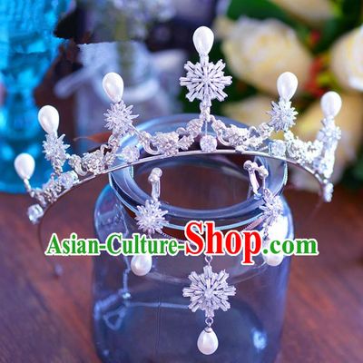 Baroque Style Hair Jewelry Accessories Bride Crystal Pearls Royal Crown Princess Imperial Crown and Earrings for Women