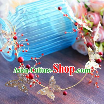 Top Grade Handmade Jewelry Accessories Chinese Ancient Bride Golden Butterfly Hair Clasp for Women