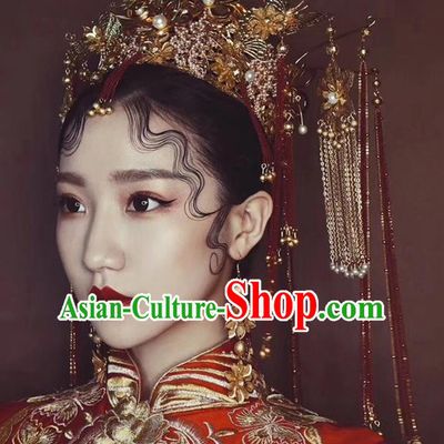 Chinese Ancient Handmade Palace Golden Phoenix Coronet Step Shake Hair Accessories Traditional Hairpins for Women