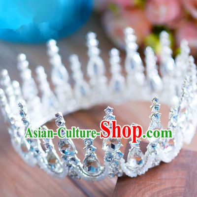 Top Grade Handmade Baroque Hair Accessories Bride Round Zircon Royal Crown Headwear for Women