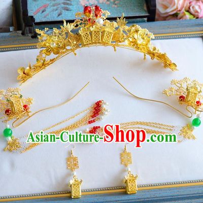 Chinese Ancient Handmade Palace Tassel Step Shake Traditional Phoenix Coronet Hair Accessories Xiuhe Suit Hairpins for Women