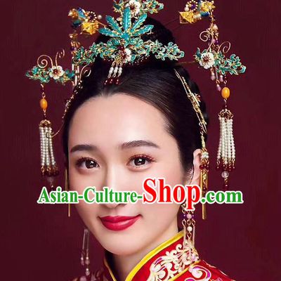 Chinese Ancient Handmade Palace Cloisonne Tassel Step Shake Traditional Hair Accessories Xiuhe Suit Hairpins for Women