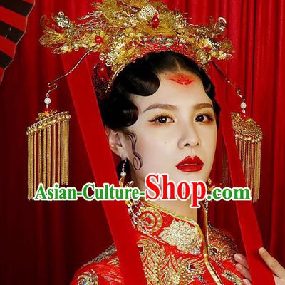 Chinese Ancient Handmade Phoenix Coronet Traditional Hair Accessories Xiuhe Suit Hairpins for Women