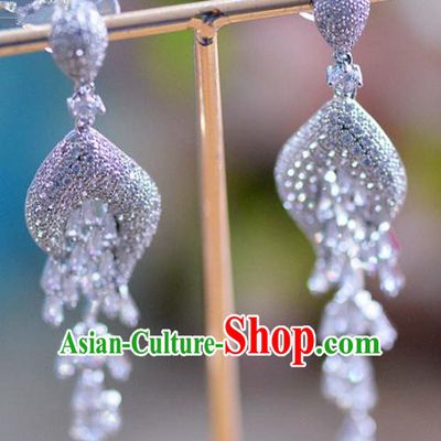 Top Grade Handmade Wedding Zircon Jewelry Accessories Tassel Earrings for Women