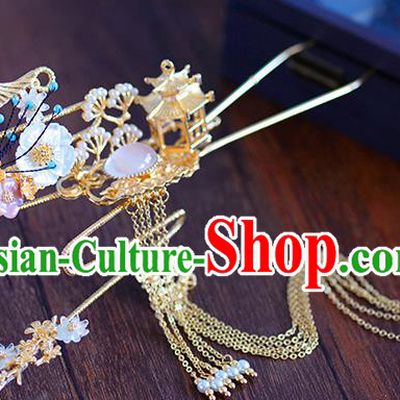 Ancient Chinese Handmade Hair Accessories Xiuhe Suit Hairpins Tassel Hair Clip for Women