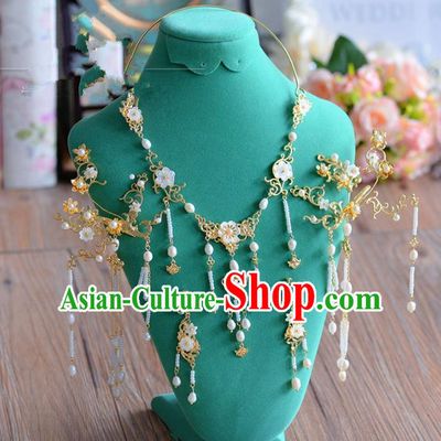 Ancient Chinese Handmade Hair Accessories Xiuhe Suit Hairpins and Necklace for Women