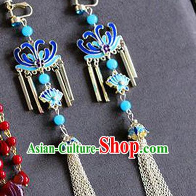 Top Grade Chinese Handmade Wedding Earrings Accessories Bride Blueing Lotus Eardrop for Women