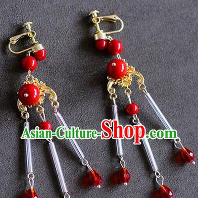 Top Grade Chinese Handmade Wedding Red Beads Tassel Earrings Accessories Bride Eardrop for Women
