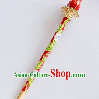 Ancient Chinese Handmade Classical Hair Accessories Xiuhe Suit Cloisonne Red Hairpins for Women