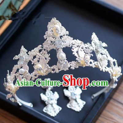 Top Grade Handmade Hair Accessories Baroque Pearls Royal Crown Headwear for Women