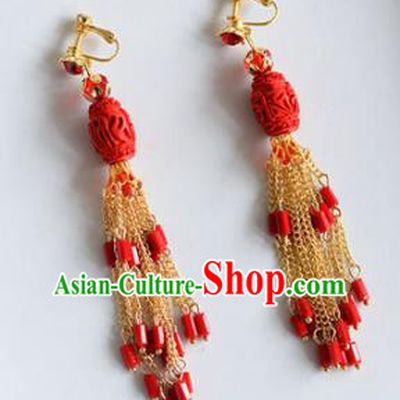 Top Grade Chinese Handmade Wedding Red Coral Tassel Earrings Accessories Bride Eardrop for Women