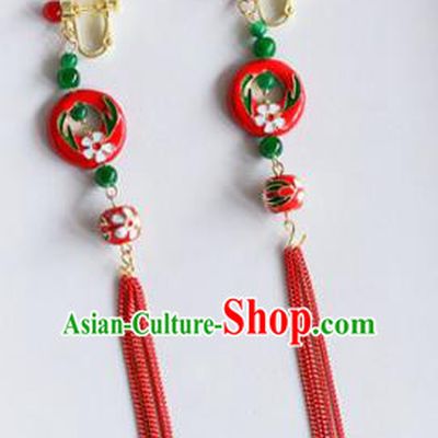 Top Grade Chinese Handmade Wedding Red Tassel Earrings Accessories Bride Eardrop for Women