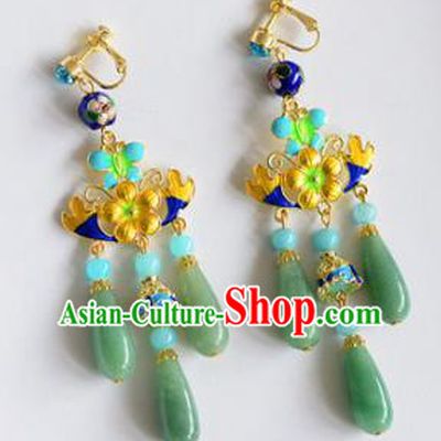 Top Grade Chinese Handmade Wedding Cloisonne Jade Earrings Accessories Bride Eardrop for Women