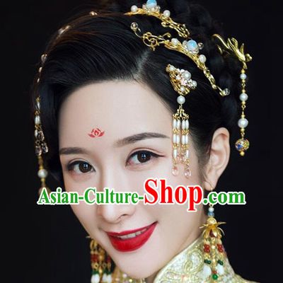 Ancient Chinese Handmade Classical Hair Accessories Tassel Hair Clips Xiuhe Suit Hairpins Complete Set for Women